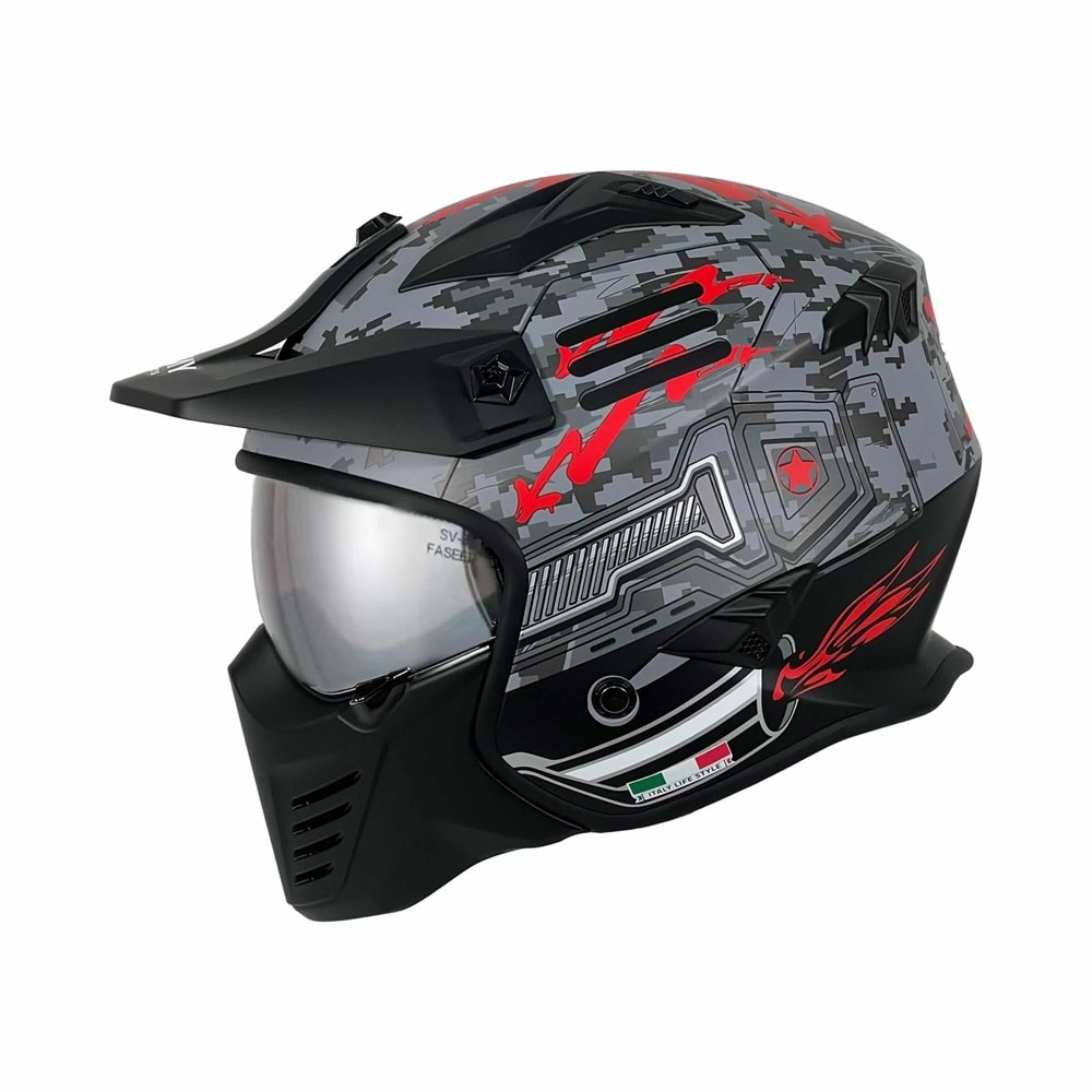 SWAY SW X2 TOKYO TROOPER Black Red Moduler Kask - STANDART - L - ST00418-STANDART-L