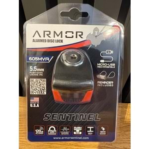 Armor 605MVA 5.5mm 120Db Alarmlı ve Usb Şarjlı Motosiklet Disk Kilidi (Tüm Vespa Modelleriyle Uyumludur)